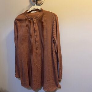 Lavender J Size S Rust Brown Button-Front Textured Tunic 100% Cotton